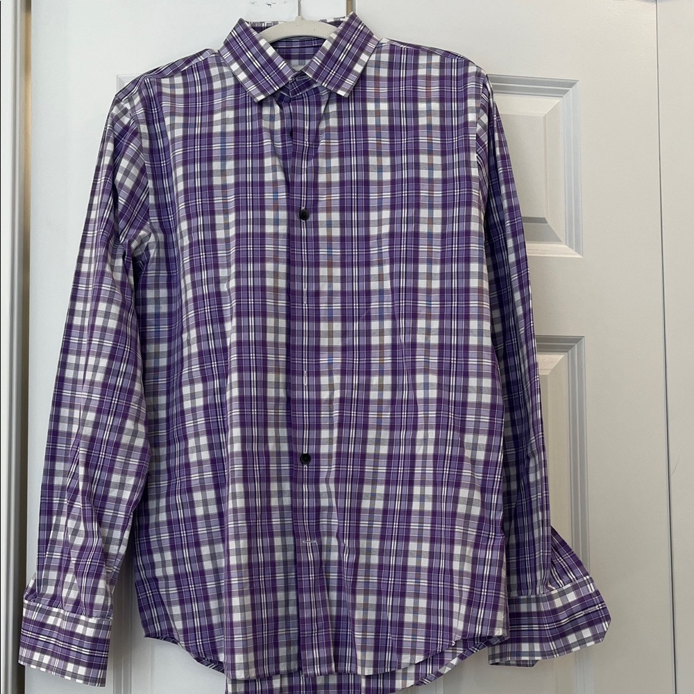 Express Purple and White Plaid Men's Shirt